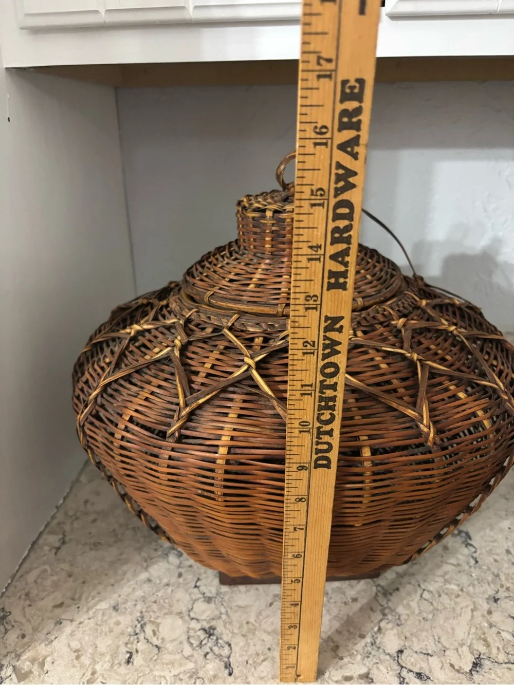 Vintage Asian Woven Rattan Basket with Square Base and Lid Home Decor
